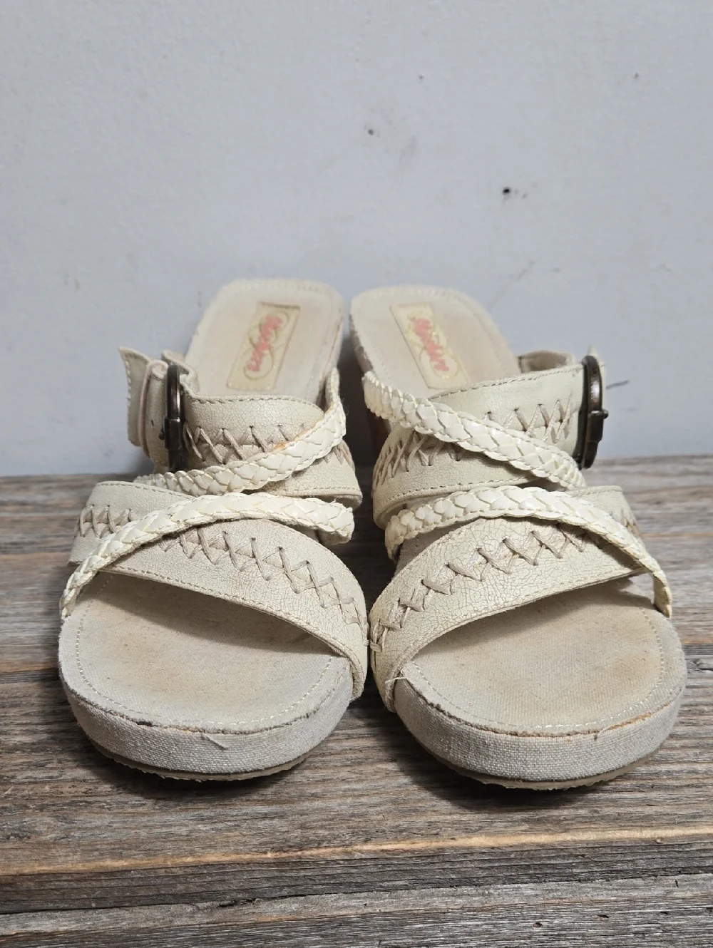 Skechers Y2K Vintage Cream Beige Cork Wedge Sandals